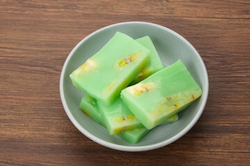 Puding Nagasari, Indonesian traditional dessert, made from jelly, coconut milk and bananas.
