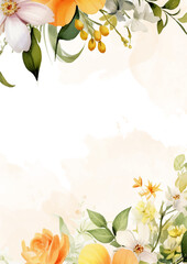 Yellow and white wreath background invitation template with flora and flower