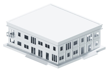 White building isometric. 3d rendering.	