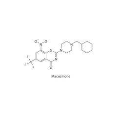 Macozinone flat skeletal molecular structure Tyrosine kinase inhibitor (TKI) drug used in Tuberculosis  treatment. Vector illustration scientific diagram.