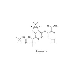 Fototapeta premium Boceprevir flat skeletal molecular structure Protease inhibitor antivral, NS3 4A drug used in Hepatitis C treatment. Vector illustration scientific diagram.