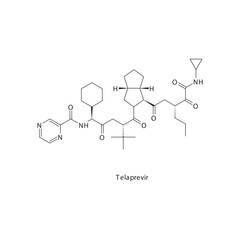 Telaprevir  flat skeletal molecular structure Protease inhibitor antivral, NS3 4A drug used in Hepatitis C treatment. Vector illustration scientific diagram.