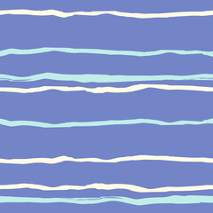 Seamless pattern of horizontal light stripes on a blue background. Light stripes are reminiscent of the sea surf. Pattern for summer fabric. Flat vector illustration.