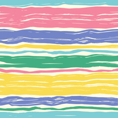 Seamless pattern of colored horizontal stripes for summer clothing. Colored pastel stripes are reminiscent of summer and relaxation. Flat vector illustration.