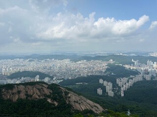 beautiful view of the blue sky and high mountain range