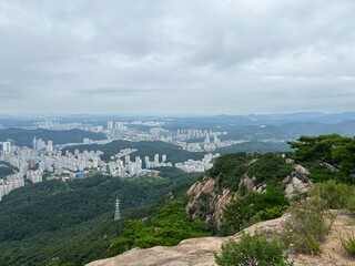 beautiful view of the blue sky and high mountain range