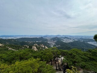 beautiful view of the blue sky and high mountain range