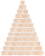 Obraz premium wooden cubes in the form of a pyramid on a white background, isolated background close up