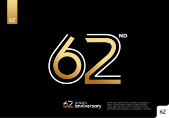 Golden 62nd anniversary celebration logotype on black background
