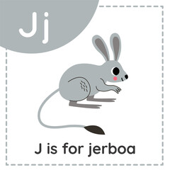 Learning English alphabet for kids. Letter J. Cute cartoon jerboa.