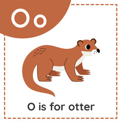Learning English alphabet for kids. Letter O. Cute cartoon otter.