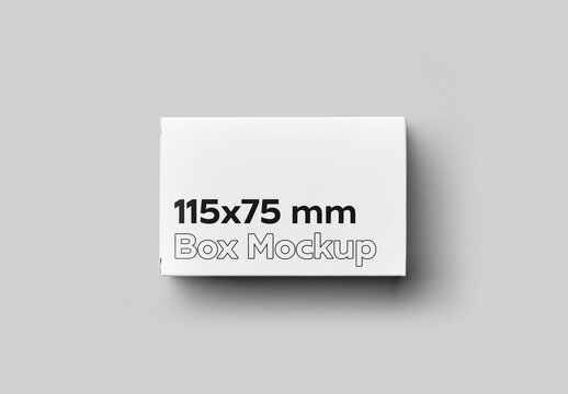 Mockup of closed customizable rectangular box 115mm x 75mm