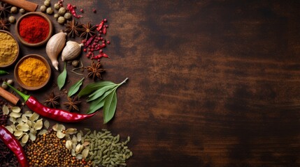 Obraz na płótnie Canvas A border of vibrant Indian spices and herbs