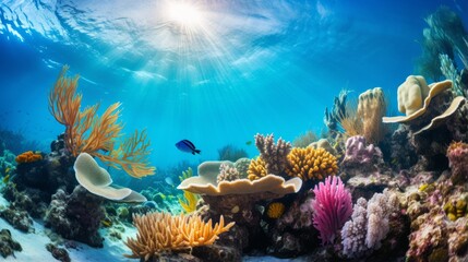 Naklejka na ściany i meble A border of underwater coral and marine life