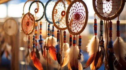A border of traditional Native American dreamcatchers