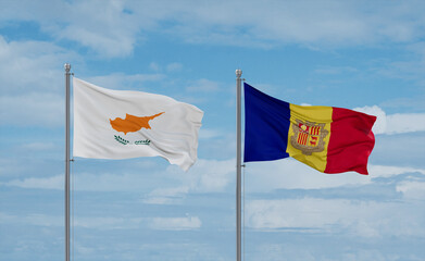 Cyprus and Andorra national flags, country relationship concept