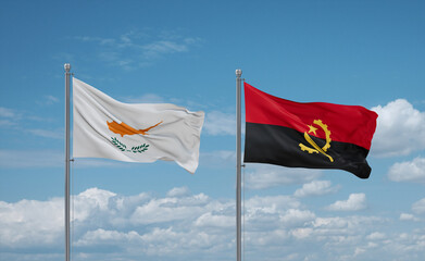 Cyprus and Angola national flags, country relationship concept