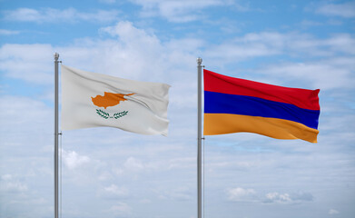 Armenia and Cyprus flags, country relationship concept