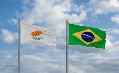 Cyprus and Brazil flags, country relationship concept
