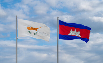 Cambodia and Cyprus flags, country relationship concept