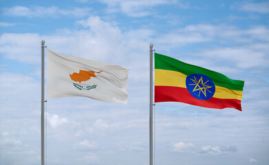 Ethiopia and Cyprus flags, country relationship concept