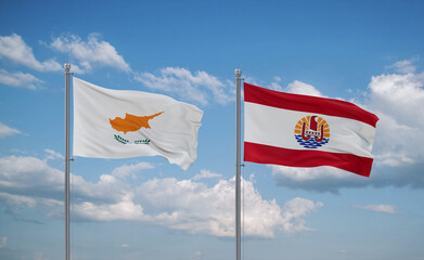 Cyprus and French Polynesia flags, country relationship concept