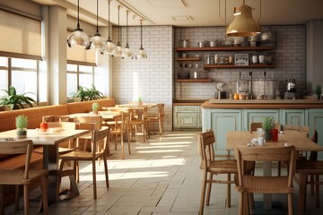Fototapeta na wymiar Cozy café interior without people. AI generative