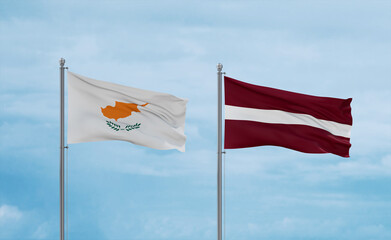 Latvia and Cyprus flags, country relationship concept
