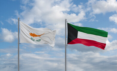 Kuwait and Cyprus flags, country relationship concept