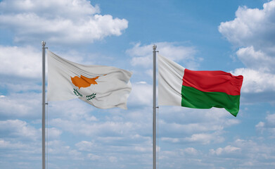 Madagascar and Cyprus flags, country relationship concept