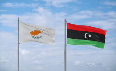 Libya and Cyprus flags, country relationship concept