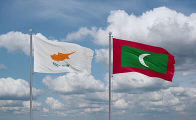 Maldives and Cyprus flags, country relationship concept