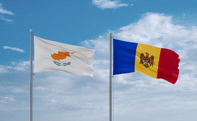 Moldova and Cyprus flags, country relationship concept