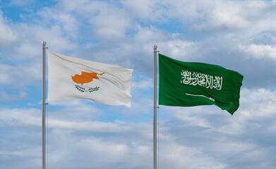 Cyprus and Saudi Arabia flags, country relationship concepts
