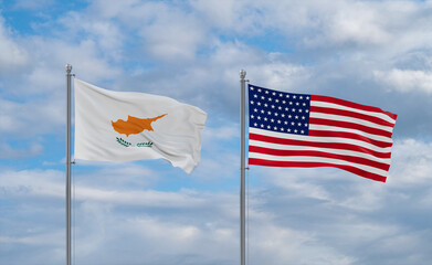 USA and Cyprus flags, country relationship concepts