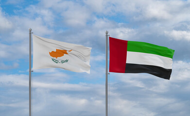 UAE and Cyprus flags, country relationship concept