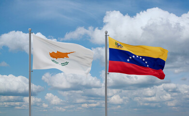 Venezuela and Cyprus flags, country relationship concept