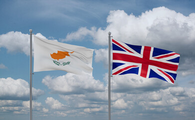 United Kingdom and Cyprus flags, country relationship concept