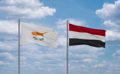 Yemen and Cyprus flags, country relationship concept
