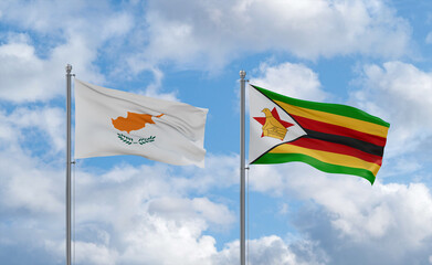 Zimbabwe and Cyprus flags, country relationship concept