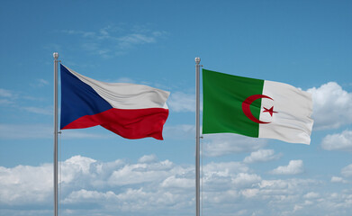 Czech and Algeria national flags, country relationship concept