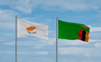 Zambia and Cyprus flags, country relationship concept