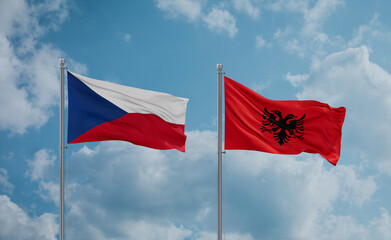 Czech and Albania national flags, country relationship concept