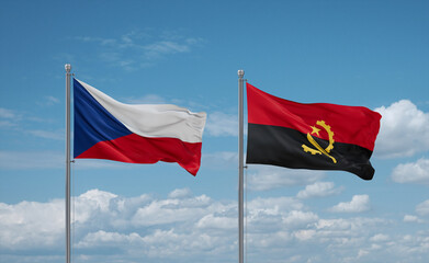 Naklejka na ściany i meble Czech and Angola national flags, country relationship concept