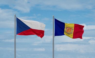 Czech and Andorra national flags, country relationship concept