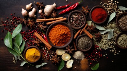 Obraz na płótnie Canvas A border of exotic spices and herbs
