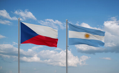 Argentina and Czech flags, country relationship concept