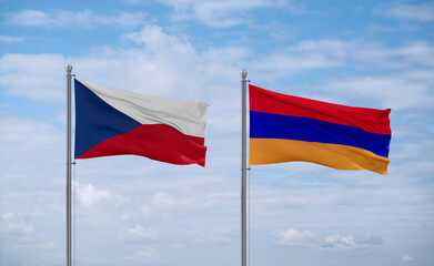 Armenia and Czech flags, country relationship concept