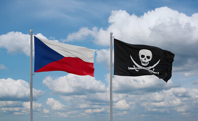 Pirate and Czech flags, country relationship concept