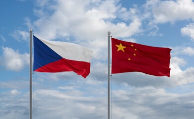 China and Czech flags, country relationship concept